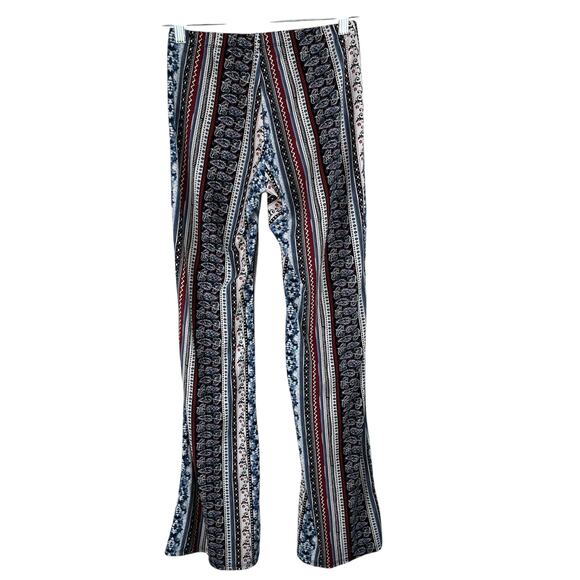 Blu Planet Blue White Floral Stripe Mid Rise Flared T-Shirt Legging Pants XS/SM - Picture 2 of 10